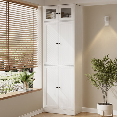 Bibliothèque de rangement à 86 tablettes H 86,7 po x l 23,6 po avec 7 tablettes et portes en verre