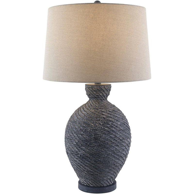 Clarece Wicker/Rattan Table Lamp, Blue