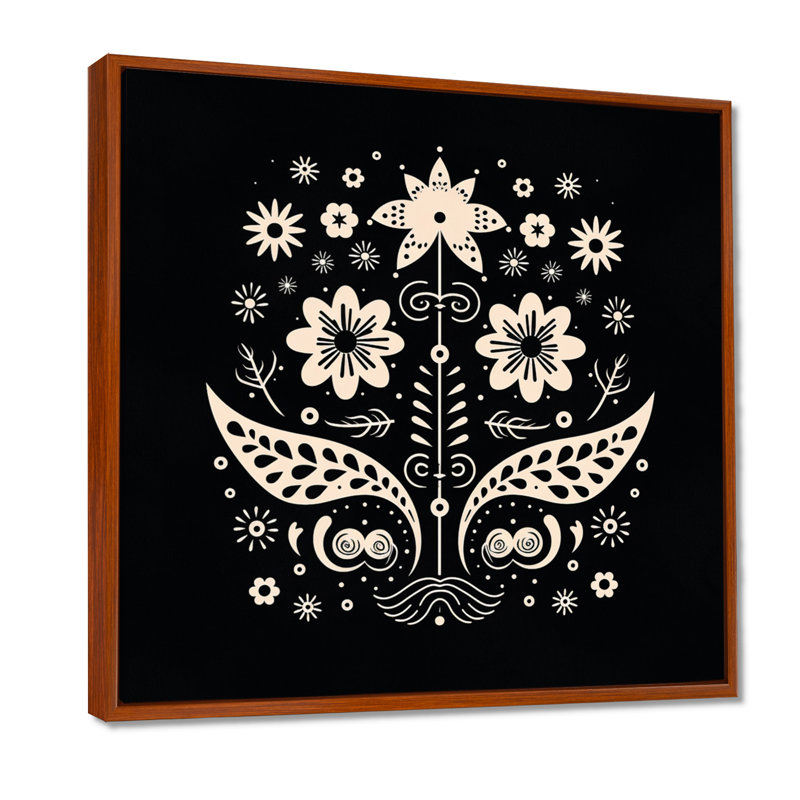 «Minimal Flower Composition» - Botanicals, art mural, Toile avec cadre flottant brun, H 16 po x l 16 po x P 1 po
