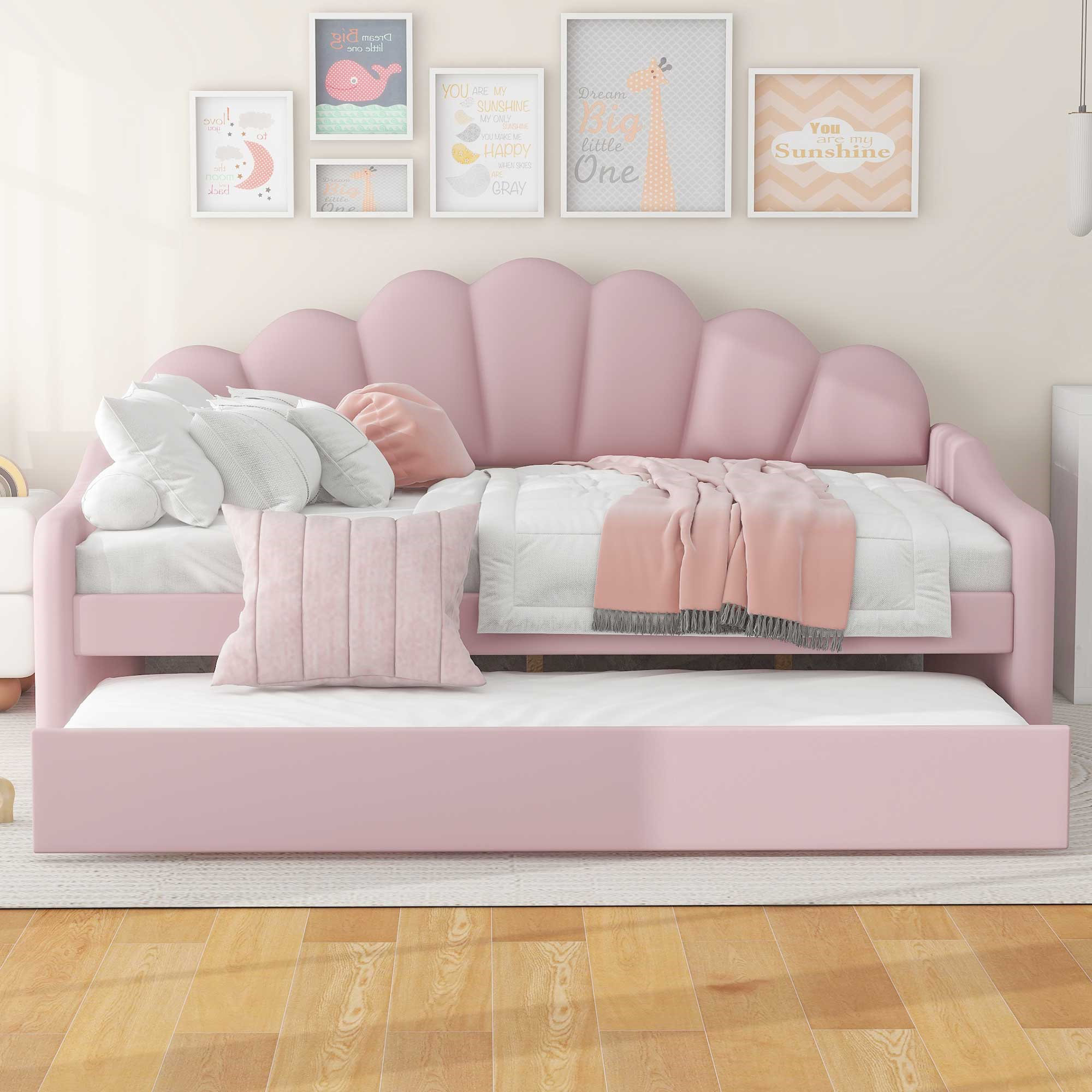 Everly Quinn Full Size Upholstered Daybed Frame with Shell-Shaped ...