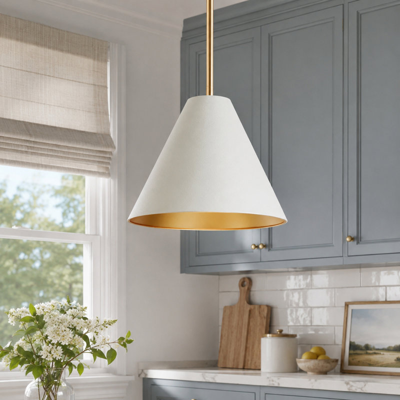 Luminaire suspendu conique blanc moderne à 1 lumière Kimmons (1 ensemble inclus)