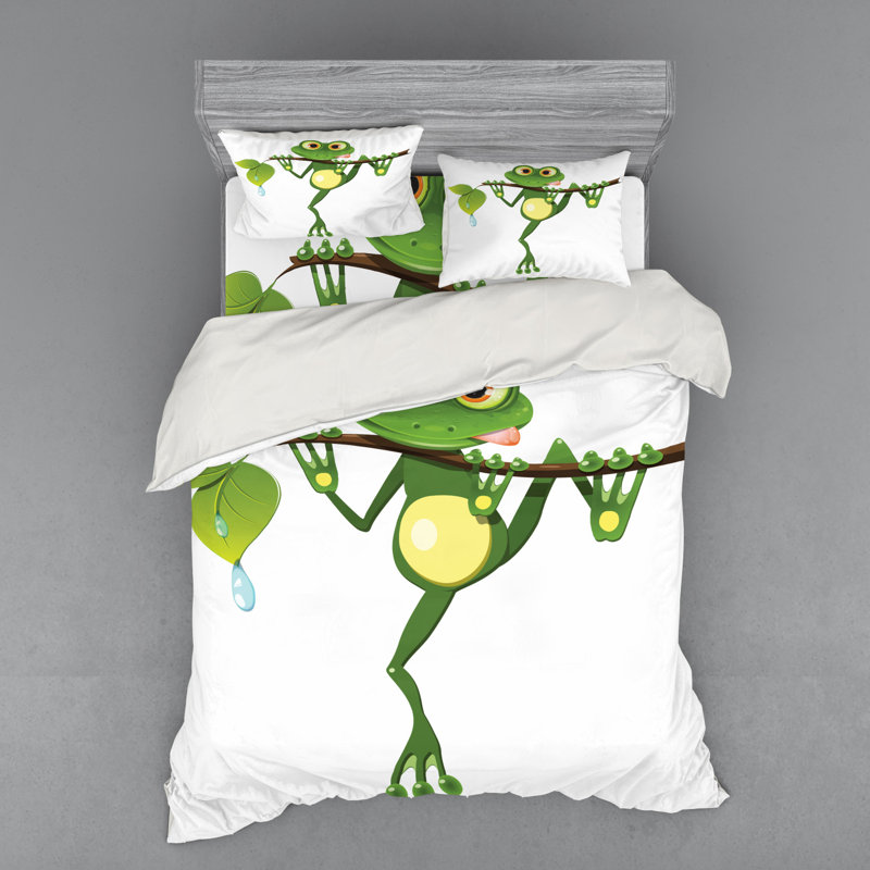 Ensemble de housse de couette en microfibre gris animal / vert, Housse de couette grand + 3 pièces supplémentair