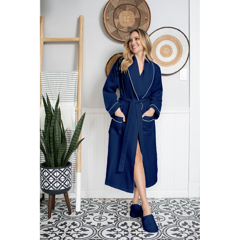 Peignoir gaufré LOTUS LINEN, TTTG, Bleu marine