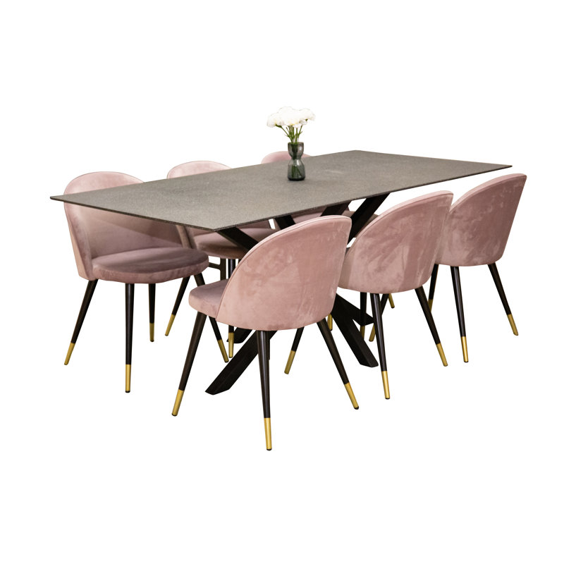Briallen 6 - Person Dining Set, Dust Pink/Brass