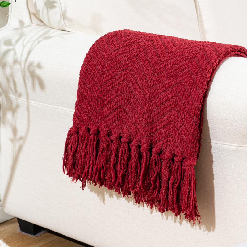 Yellow Knitted Chenille Throw Blanket, 130cm x 150cm