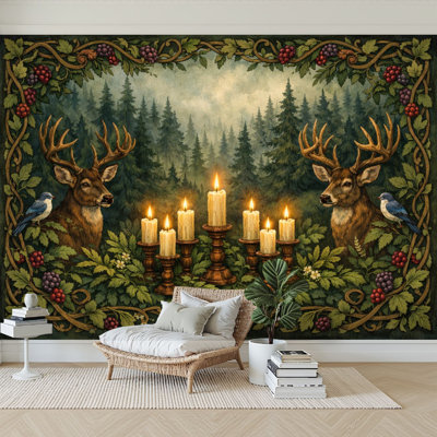 Papier peint adhésif auto-adhésif moderne pour la chambre à coucher Peel and Stick L 96 po x l 69 po - avec décorations de forêt