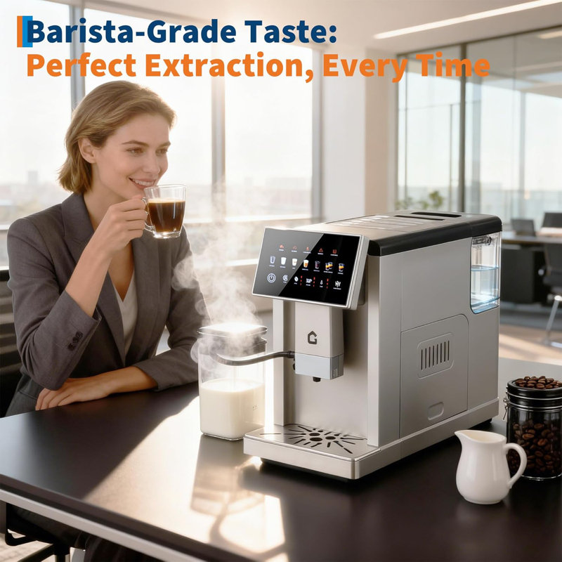 3-in-1 Espresso Machine with Built-In Grinder and Detachable Milk Frother - Adjustable Settings, Removable Components for Home Baristas