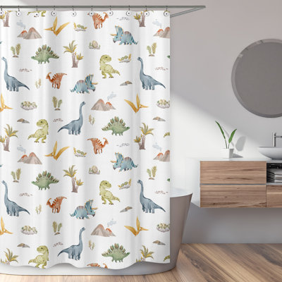 Watercolor Dinosaur Dino Single Shower Curtain by Sweet Jojo Designs