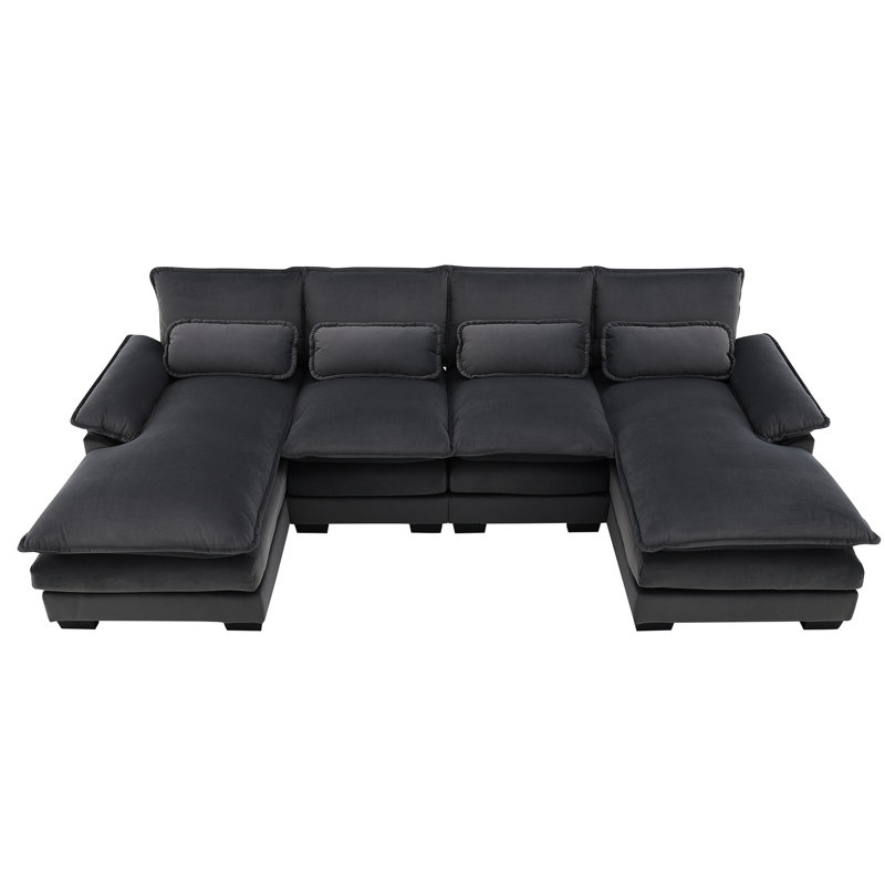 Confortable chaise longue double en velours gris - Détendez-vous avec élégance. Coussin pour le repos. Cadre, capacité de 330 lb. Poches pour accoudoirs et coussins lombaires. Taille maximale du cadre