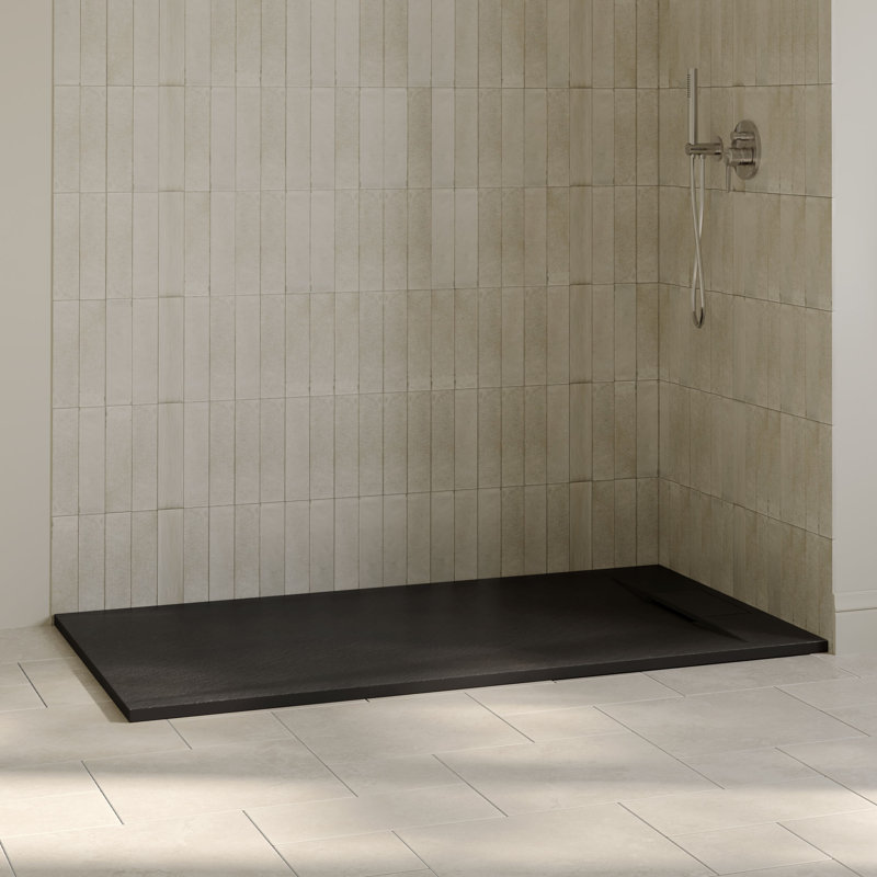 Receveur de douche rectangulaire extra-plat Lenora 152,4 cm x 91,4 cm avec bonde latérale dissimulée, noir uni, Black