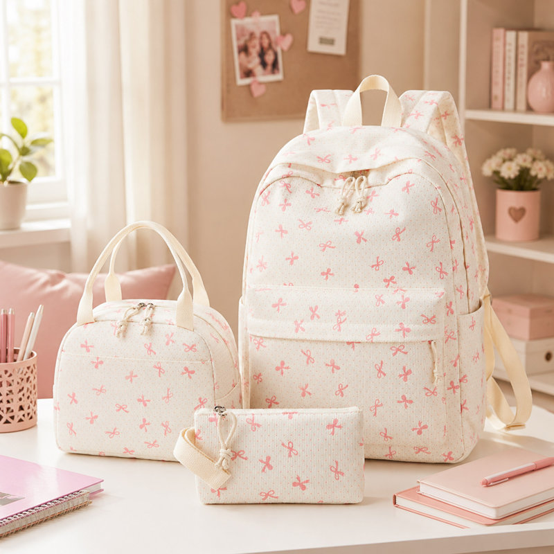 Ensemble de sac à dos scolaire, sac à lunch et trousse 3 pièces pour filles