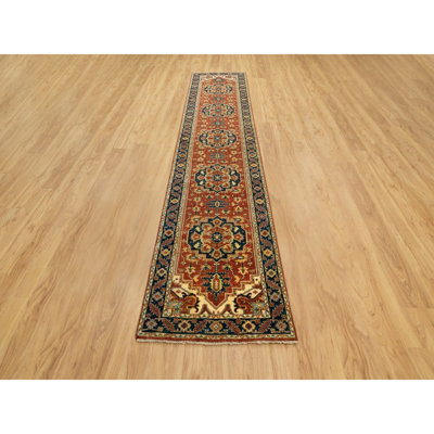 Michaelangelo One-of-a-Kind 2'6" x 12'2" New Age Runner Cotton and Wool Area Rug in Blue and Gold