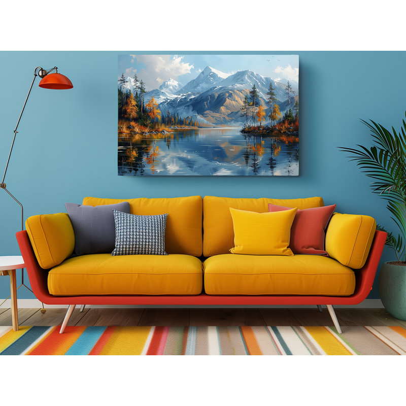 Reproduction d'art, peinture à l'huile d'un lac avec montagnes enneigées, décoration murale moderne pour la maison et le bureau