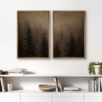 Moody Misty Forest Pine Silhouette