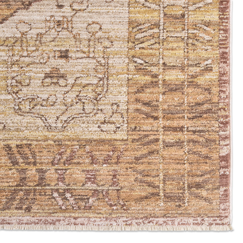 Tapis rose / jaune à médaillon Label J Lyrian STN06 (9 pi 6 po x 13 pi 2 po), Rectangle 13 pi 2 po x 9 pi 6 po