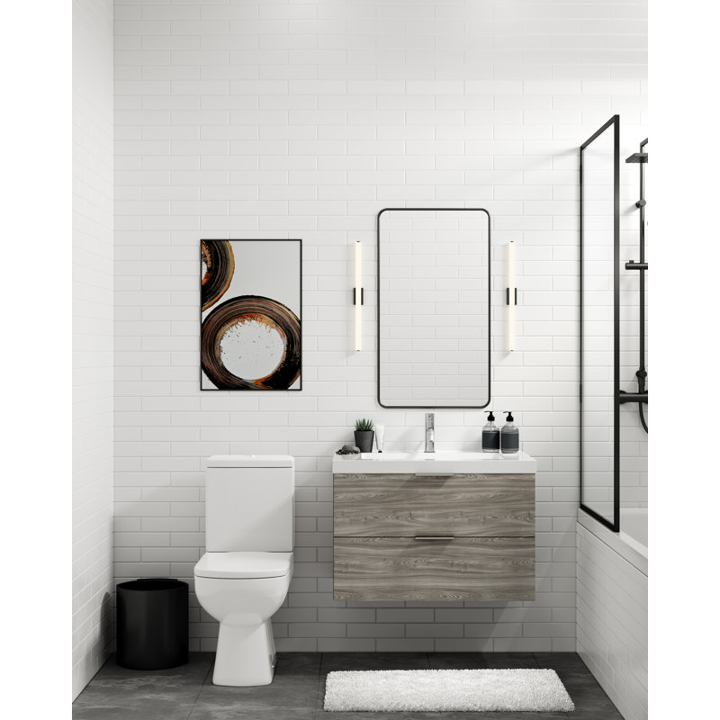 Avila 24" W Wall Mounted Single Bathroom Vanity, Glossy White/8" Widespread, Nimbus, Polished Nickel