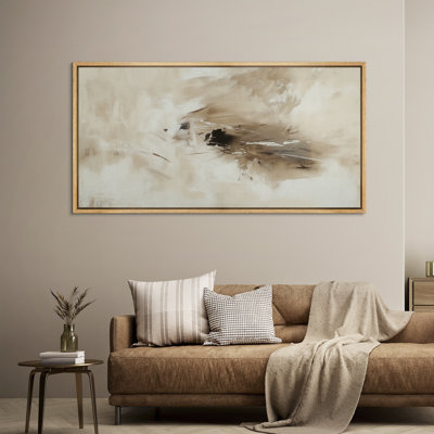 «Neutral Abstract Brushstroke», art mural beige minimaliste et brun