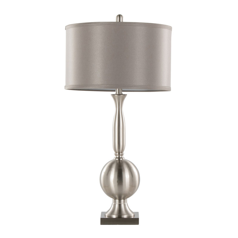 Joan 30" Contemporary Metal Table Lamp in Brushed Nickel with Grey Satin Shade from Grandview Gallery by LumiSource - Set of 2