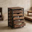 Commode de rangement mobile à 5 tiroirs avec style industriel, noir et bois