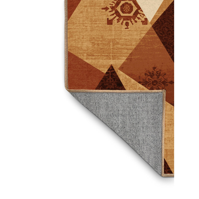 Tapis oriental brun lavable à la machine Paizlea - reliure brun clair, Rond 3 pi