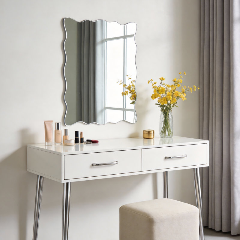 Rectangular Wavy Beveled Framless Wall Mirror Accent Decorative Mirror Horizontal And Vertical