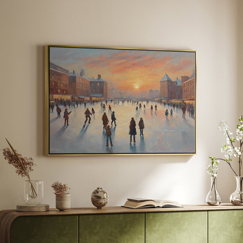 Paysage rétro - CLxxxv, Toile avec cadre flottant or, H 27 po x l 41 po x P 2 po