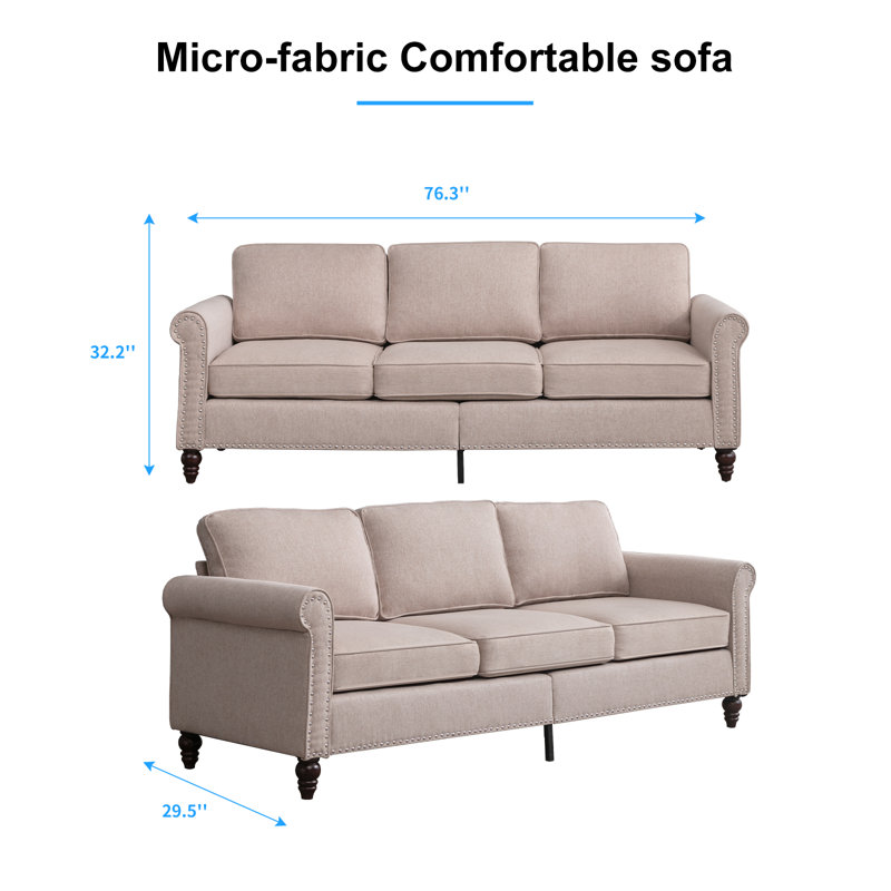 Charlton Home Modern 76" Upholstered Sofa with Solid Wood Frame & High-Density Foam - Easy Assembly, Skin-Friendly Fabric, Mid-Century Design for Living Room
