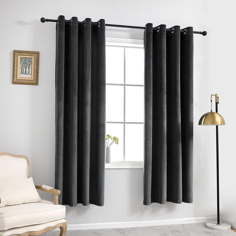 Velvet Noise Reducing Room Darking Grommet Curtain Panels for Home & Office, 38" W x 96" L, Black