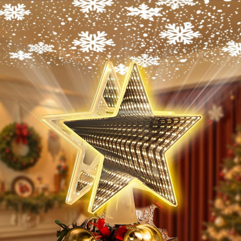 Étoile lumineuse miroir infini pour sapin de Noël – Décoration scintillante 3D pour les fêtes