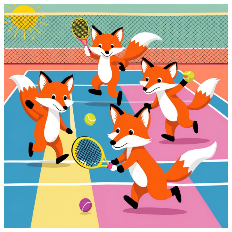 Édredon Foxes jouant au tennis, Simple extra long