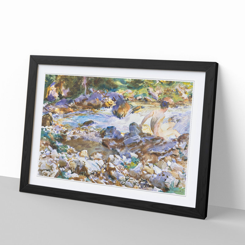 Mountain Stream by John Singer Sargent - Picture Frame Painting, 27cm H x 36cm W x 2cm D, Black Framed