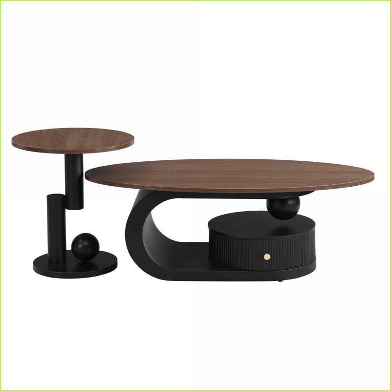 Ensemble de 2 tables basses noires gigognes - ovales et amp; Meuble de salon rond et peu encombrant facile à assembler, Noir
