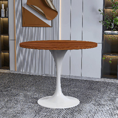 Heatherton 36" Round Dining Table with MDF Top and White Stainless Steel Pedestal Base Kitchen Table Seats 2-4 Person by George Oliver