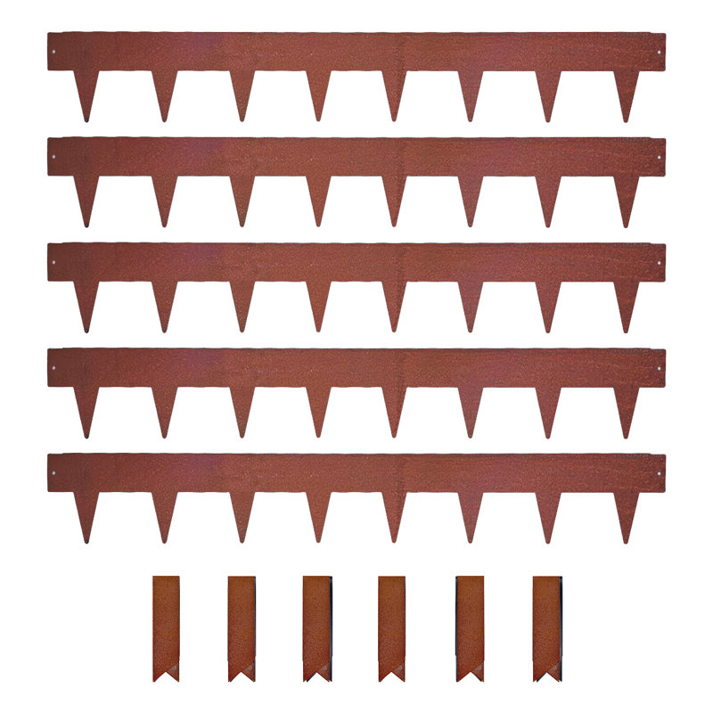Metal Lawn Edging Garden Border With Pegs 15cm High - 5 Pieces, Brown