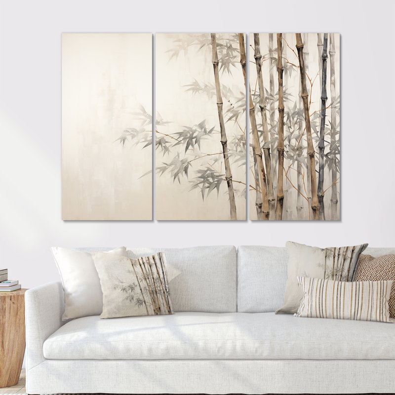 Ensemble de décoration murale beige en bambou minimalisme Serenity IV, Toile tendue, H 32 po x l 48 po x P 1 po