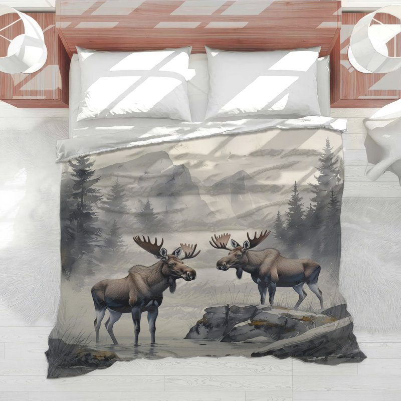 Moose In Mountain Landscape Comforter, Twin