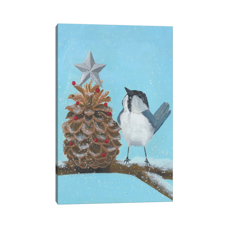 Chickadee Christmas II 2-up par Grace Popp - peinture sur toile tendue, H 12 po x l 8 po x P 0,75 po