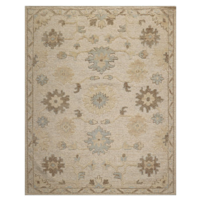 Tapis oriental ivoire en laine noué à la main 8 pi x 10 pi transitionnel Oushak