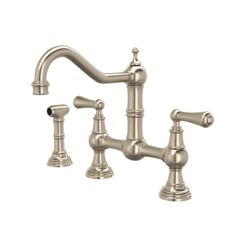 Edwardian™ Double-Handle Provence Bridge Kitchen Faucet with Lever Handle, Polished Nickel, Lever