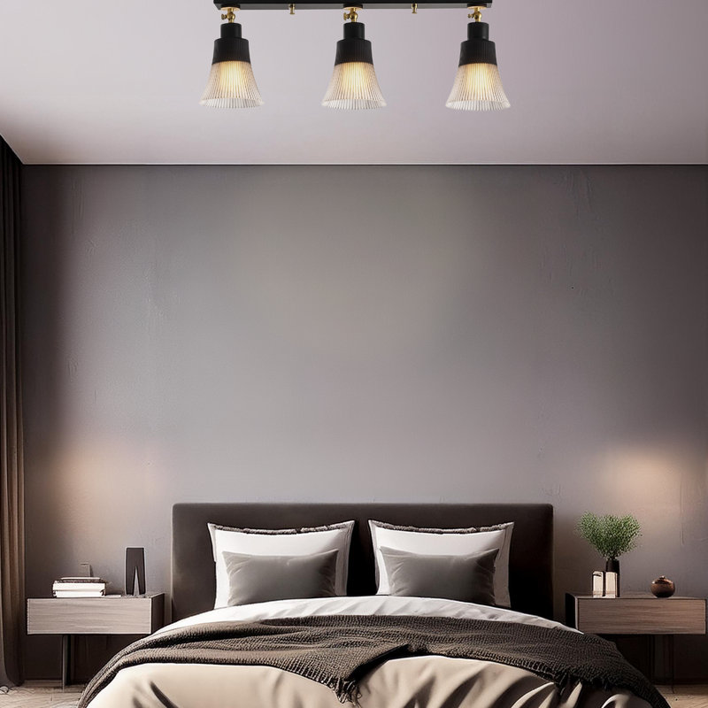 3 Lights Wooden Base Semi Flush Mount With Glass Cap