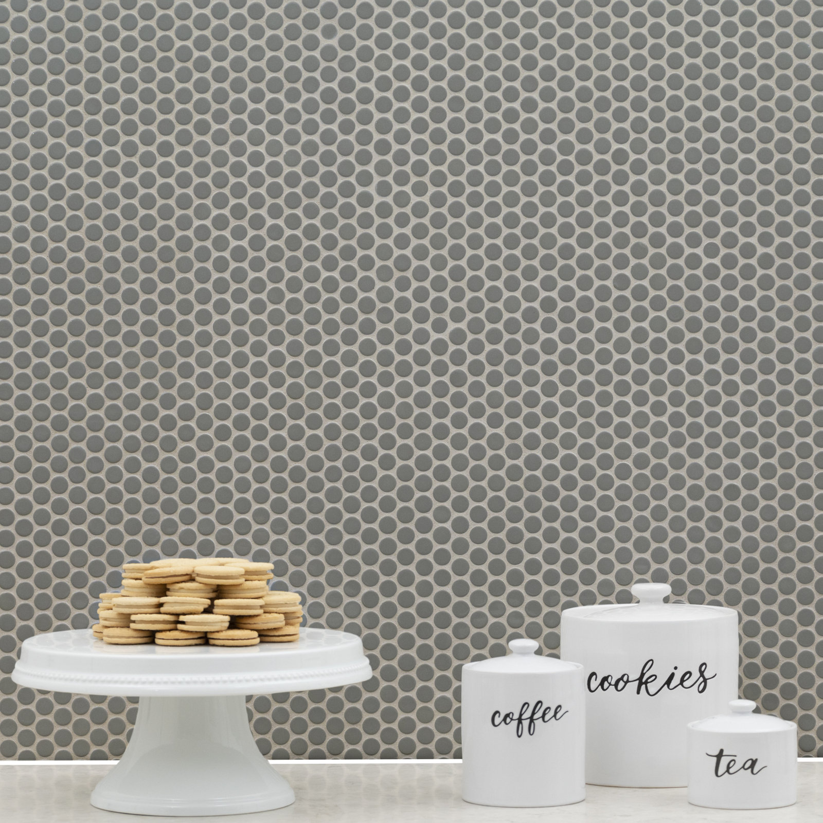 Stone Penny Round 12 in. x 12 in. Glossy Porcelain Mosaic Floor and Wall Tile