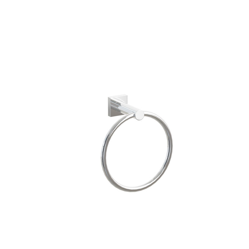Emtek Modern Tubular Brass Towel Ring w/ Small Square Rosette, Polished Chrome