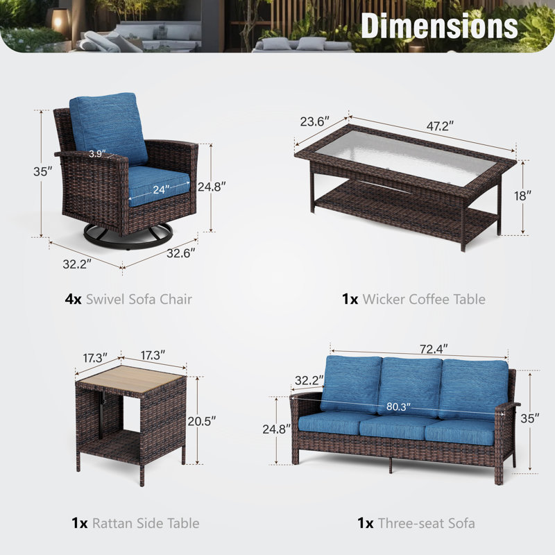 Outdoor Wicker Patio Conversation Furniture Set, Navy