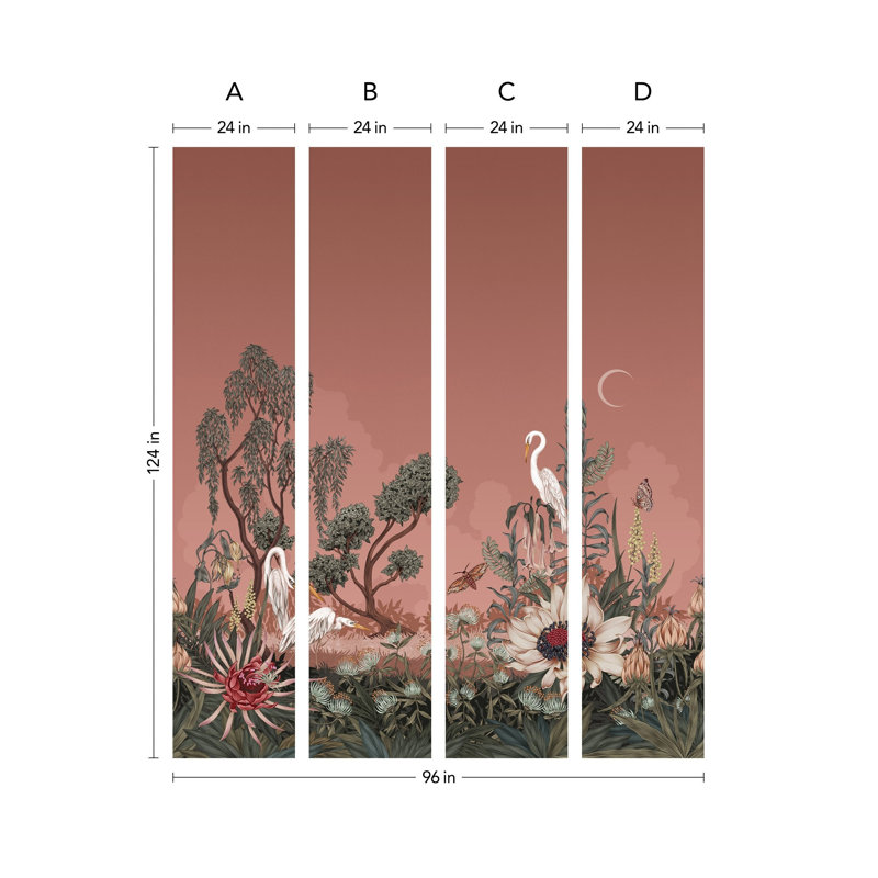 Night Heron Mural | Pre-pasted / Mural - 96" x 124", Carnelian
