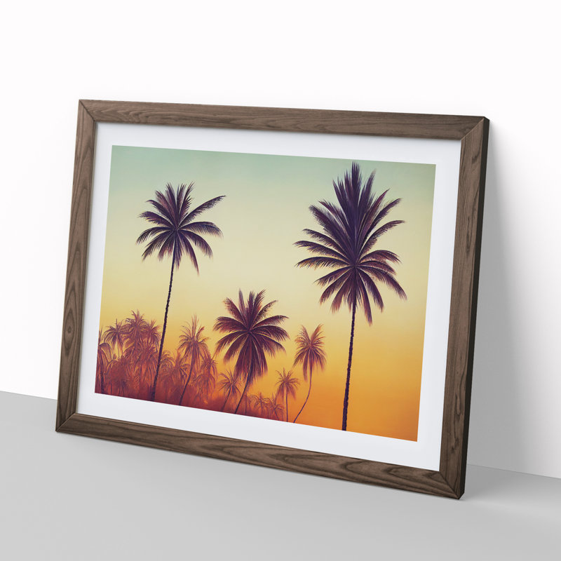 Stimulating Palm Trees - Framed Print, 25cm H x 34cm W x 2cm D, Walnut