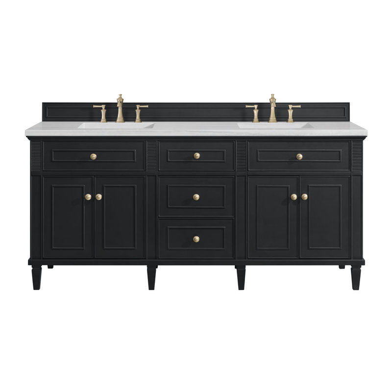 Lorelai 72'' W Double Vanity, Black Onyx, Carrara White, 8" Widespread