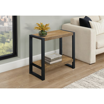 Table d'appoint moderne 24 pouces - Plateau en bois de manguier avec table de chevet en métal noir