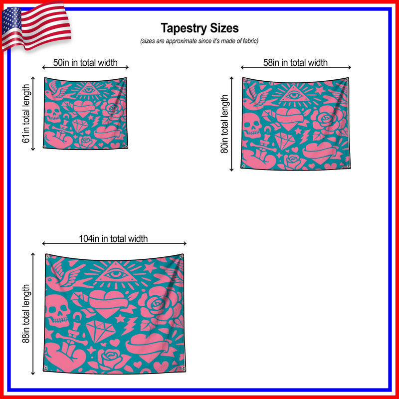 Tapisserie murale rose nautique, 104in H x88 with 4 Grommets