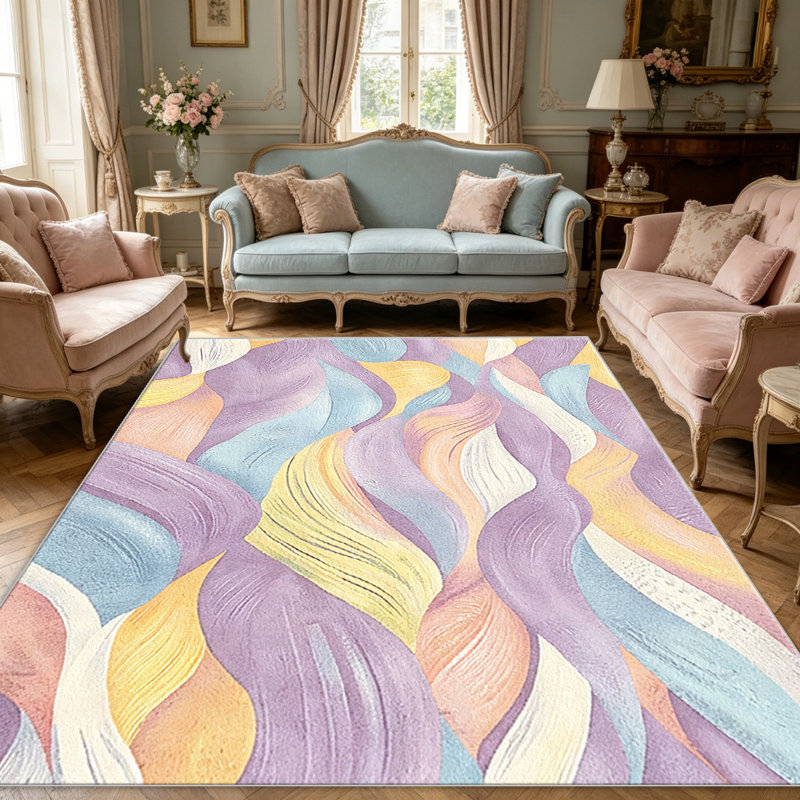 Dreamy Lavender Wave Abstract carpet-easy to clean, machine-washable, soft and comfortable; suitable for door mats, kitchens, living rooms, bedrooms, corridors, and laundry areas. Easy to clean, durable carpet for home decoration.