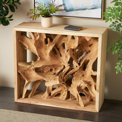 Cole And Grey Teak Wood Handmade Live Edge Tree Trunk Living Room Brown Console Table
